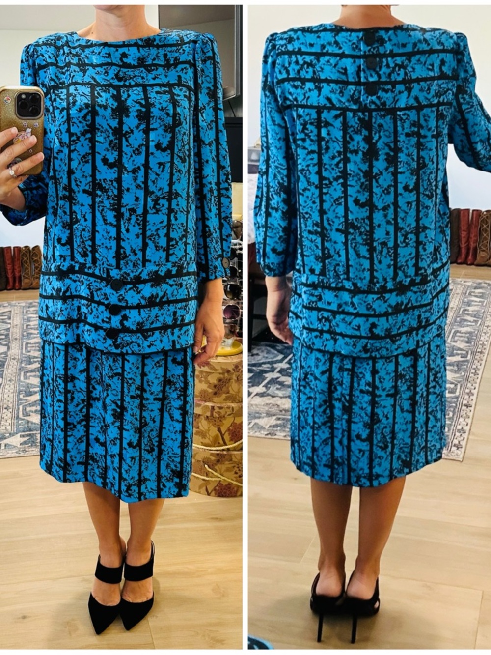 Vintage 80’s Stripes and Splatter Print Coord Skirt Set